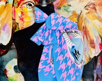 CLOSEOUT Pink/Lt. Blue Houndstooth CHIFFON Scarf Jack and Jill of America
