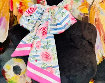 JJOA Inspired Pink Rose Blue Stripe Purse Tie/Short Neck Scarf - Jack and Jill of America