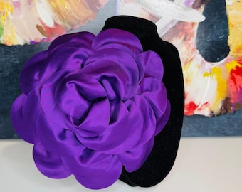 DST Inspired Oversized Violet/Purple Satin Flower Brooch