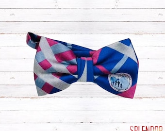 Jack and Jill of America logo branded royal blue & magenta plaid pre-tied men’s bow tie