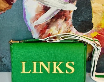 LINKS Green Cross Body Bag w/Adjustable Striped Strap