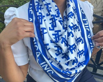 Jack and Jill of America Oversized Ivory and Blue JJ Square Scarf