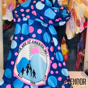 JJOA Blue Polka Dots Print Pashmina Shawl with Color Seal logo - Jack and Jill of America