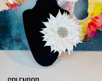 JJOA Protocol Perfect White w/Intricate Jewel Center Flower Brooch - Jack and Jill