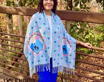 JJOA Lt. Blue High Fashion Fleur de Lis Pashmina Shawl with Color Seal logo