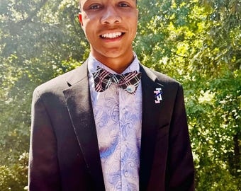 JJOA Black/Blue/Pink grid bow tie Jack and Jill of America (self tie)