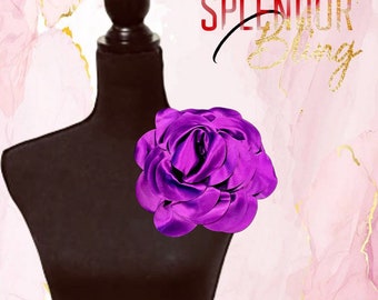DST Inspired Oversized Violet/Purple Satin Flower Brooch