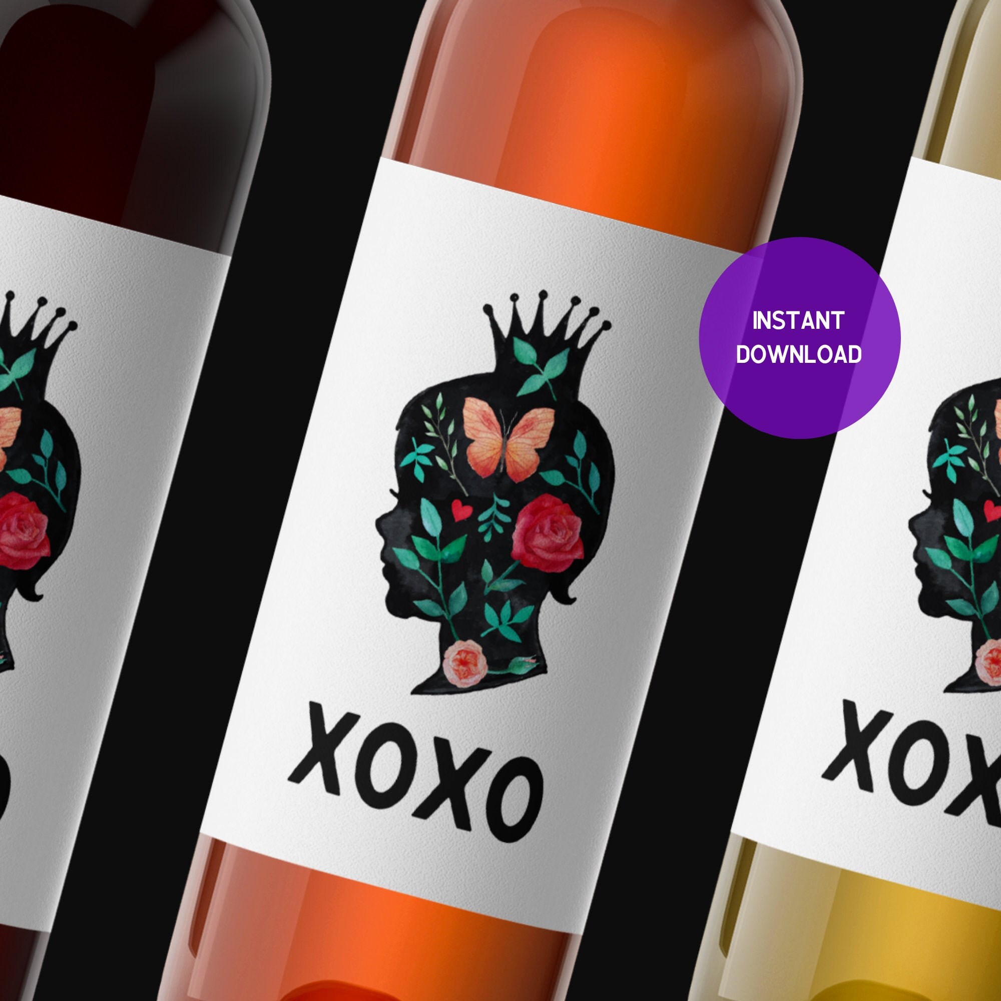 Instant Download Lady Flower Wine Bottle labels Valentines Etsy