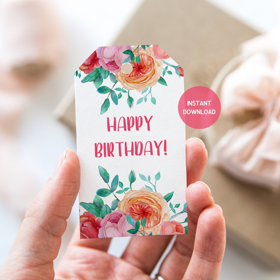 Flower Birthday gift tags Birthday favor tags Instant Etsy