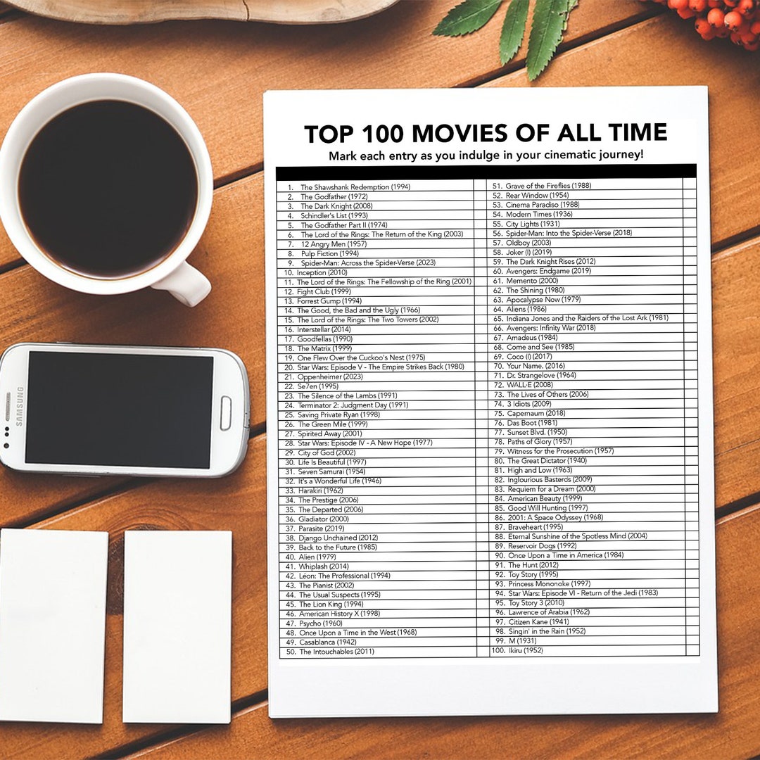 Top 100 Movies of All Time | Watchlist Checklist | Digital Download - Etsy