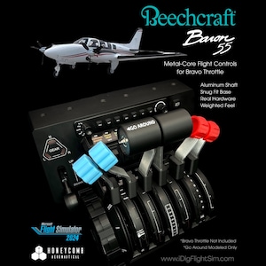 Puede incluir: Controles de vuelo de núcleo metálico Beechcraft Baron 55 para Bravo Throttle con eje de aluminio, base de ajuste preciso, hardware real y sensación de peso. La unidad incluye palancas azules, negras y rojas con un botón Go Around en la palanca negra.