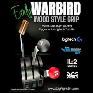 WWII Early Warbird Wooden Handle Style Flight Sim Controls for Logitech Throttle | Aluminum Lever | Snug Fit | L or R Throttle Position