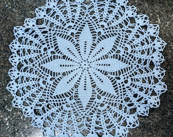9 inch light blue floral centered doily