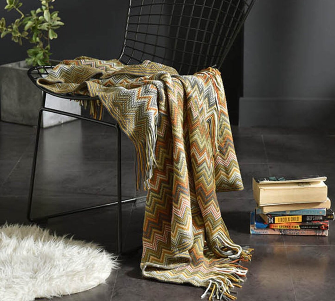 Striped Knitted Blanket Tassel/Wool Blanket/ Tapestry throw Etsy