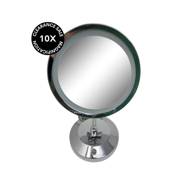 CLEARANCE Table Top Foldable Chrome Lighted Mirror, 10x Magnification [11" H x 7.5" D]