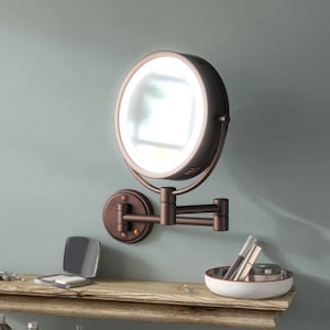 Wall Mounted Magnifying Mirror Oil Brush Bronze Finish