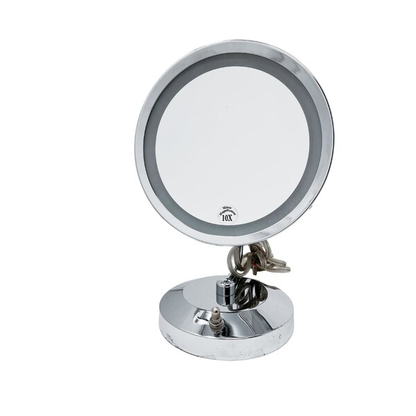 CLEARANCE Table Top Foldable Chrome Lighted Mirror, 10x Magnification [11" H x 7.5" D]