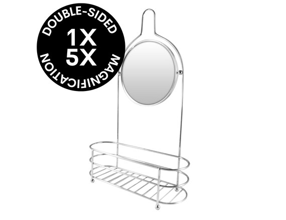 CLEARANCE 1X/5X Double-sided Fog Free Shower Mirror & Organizer 5.75d X 16h  