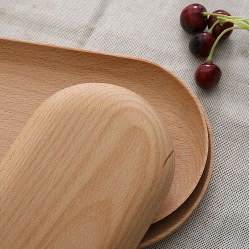 Hot Wooden Tray Dinner Plate Food Dessert Coffee Plates Storage Trays Solid Wood