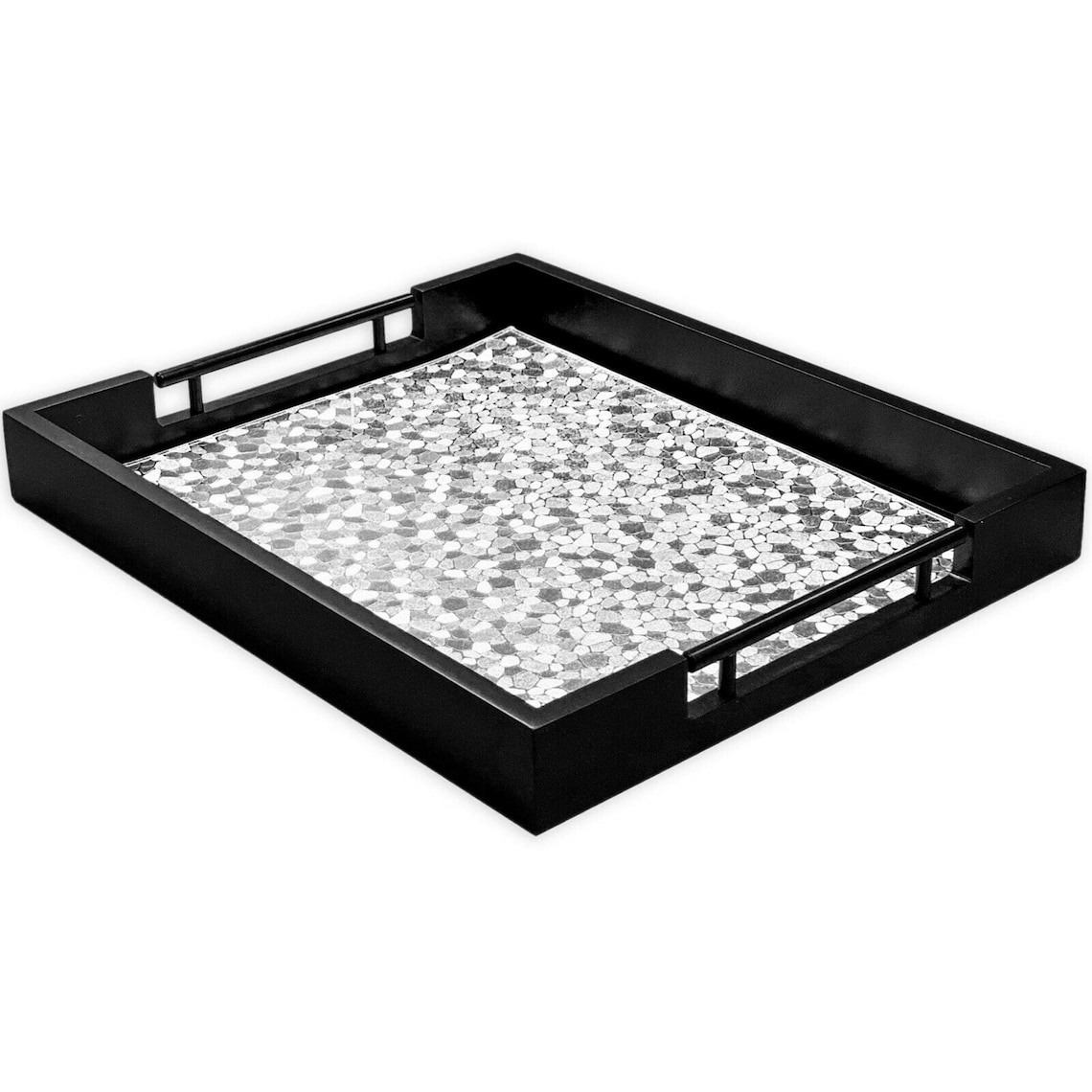 New Black Decorative Tray with Metal Handles and Silver Etsy