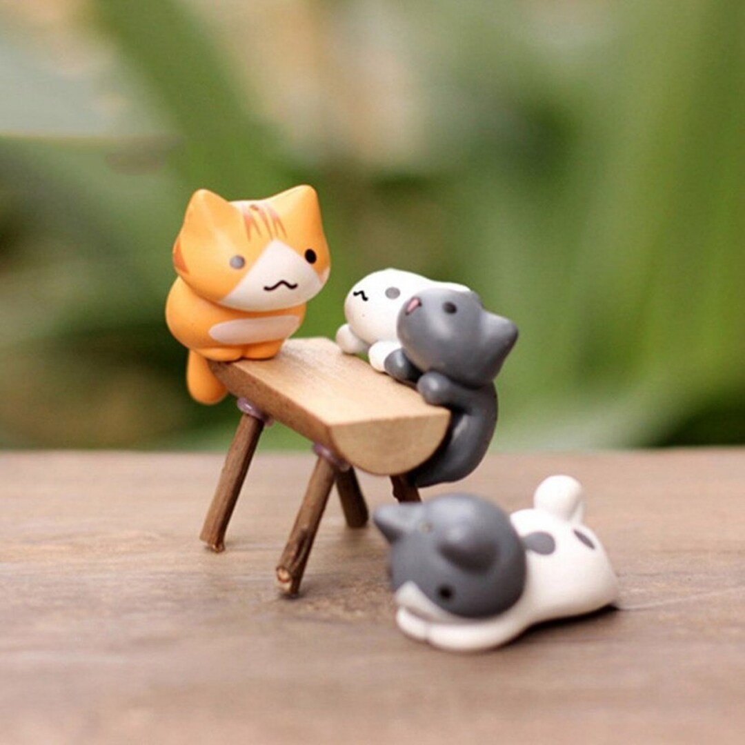 6 Pcsset Kitten Figurines Cartoon Cat Miniature Figurine Etsy