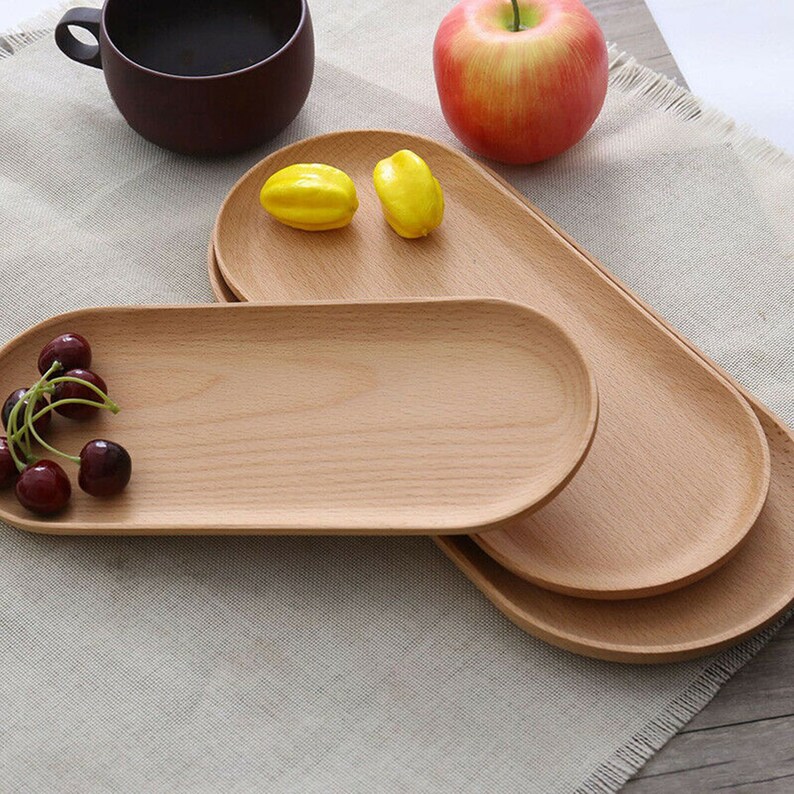 Hot Wooden Tray Dinner Plate Food Dessert Coffee Plates Storage Trays Solid Wood
