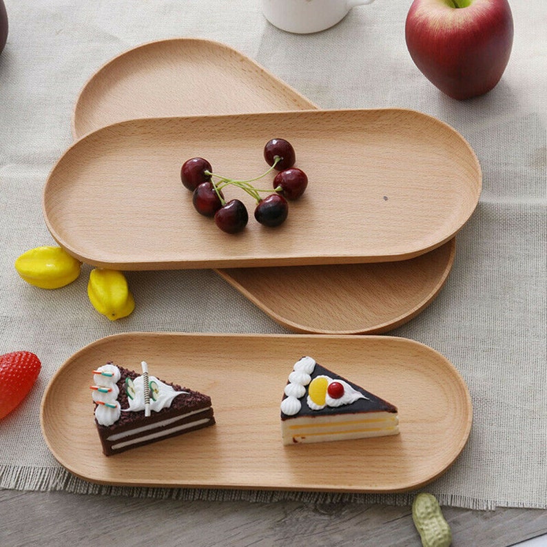 Hot Wooden Tray Dinner Plate Food Dessert Coffee Plates Storage Trays Solid Wood