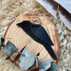Real Leather Raven Bird Keychain