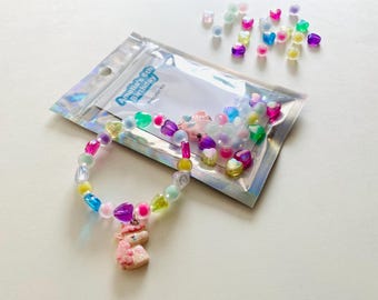 Unicorn Bracelet Kit: Rainbow Heart Beads, Kids Party Favor