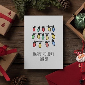 Cartão de Boas Festas Personalizado - Cartão de Natal Adorável, Cartão para um Amado, Presente de Natal, Cartão de Feliz Natal, Luzes de Natal, Papai Noel