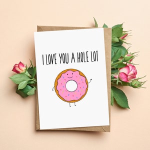 Te amo mucho - Tarjeta de felicitación donut, tarjeta de amor, tarjeta de pareja feliz, tarjeta de felicitación Punny Donut