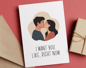 Tarjeta romántica sexy para novio, novia, regalo de aniversario coqueto, nota de amor traviesa para él y ella, tarjeta de humor para adultos de San Valentín para parejas para ella