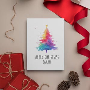 Tarjeta de Feliz Navidad personalizada: tarjeta navideña colorida, tarjeta para un ser querido, regalo de Navidad, tarjeta de Feliz Navidad, árbol de Navidad, Papá Noel