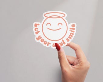 Pegatina de sonrisa del alma, afirmación positiva, salud mental, bienestar, autocuidado, estética, impermeable, motivacional, para portátil, botella de agua, diario