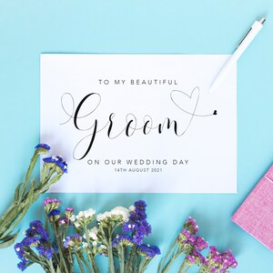 Cartão personalizado do dia do casamento para o futuro noivo no dia do seu casamento - nota para cartão do marido