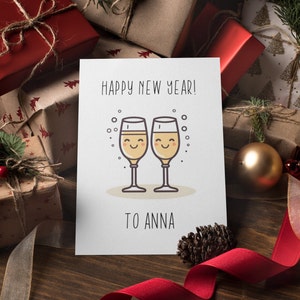 Gepersonaliseerde Happy New Year 2024 champagnekaart voor je vriendin, vriend, vrouw, nieuwjaarskaart, aangepast nieuwjaar 2024, gelukkig nieuwjaar 2024