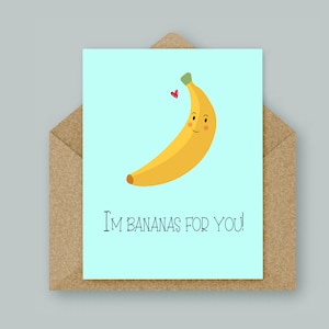 Ich bin Bananen für dich! - Banane-Grußkarte, Liebeskarte, romantische Karte, Punny-Grußkarte