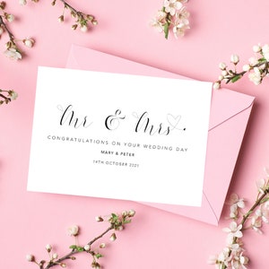 Cartão personalizado Mr & Mrs Parabéns pelo dia do seu casamento, cartão para o dia do casamento, recém-casado, feito com amor