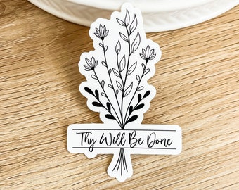 Thy Will Be Done Floral Sticker: Catholic, Christian Stationery