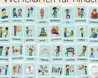 31 Values Cards for Children: Basic Values, Class Values, Clip Art, Picture Cards, Visualizations, Digital as PDFs for Printing, Children's Values