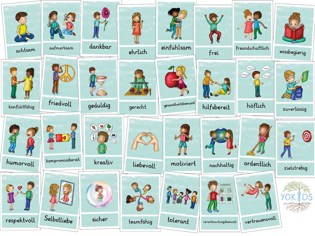31 Werte Karten für Kinder Grundwerte Klassenwerte Cliparts Bildkarten