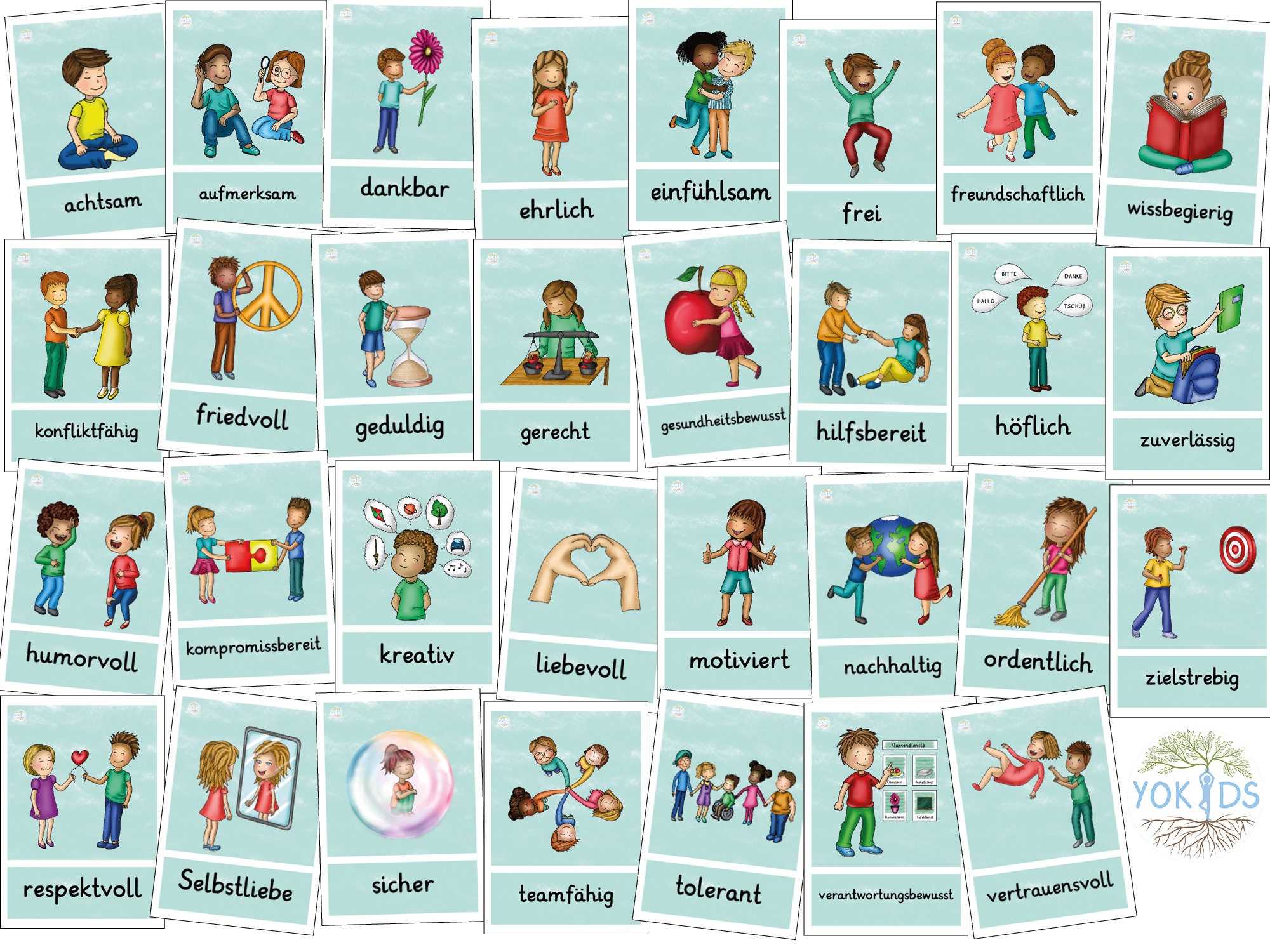 31 Werte Karten für Kinder Grundwerte Klassenwerte Cliparts Bildkarten