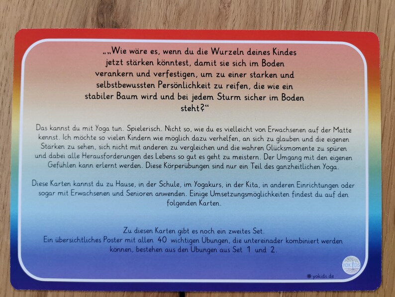 Erklärung für Yogakarten in der Schule