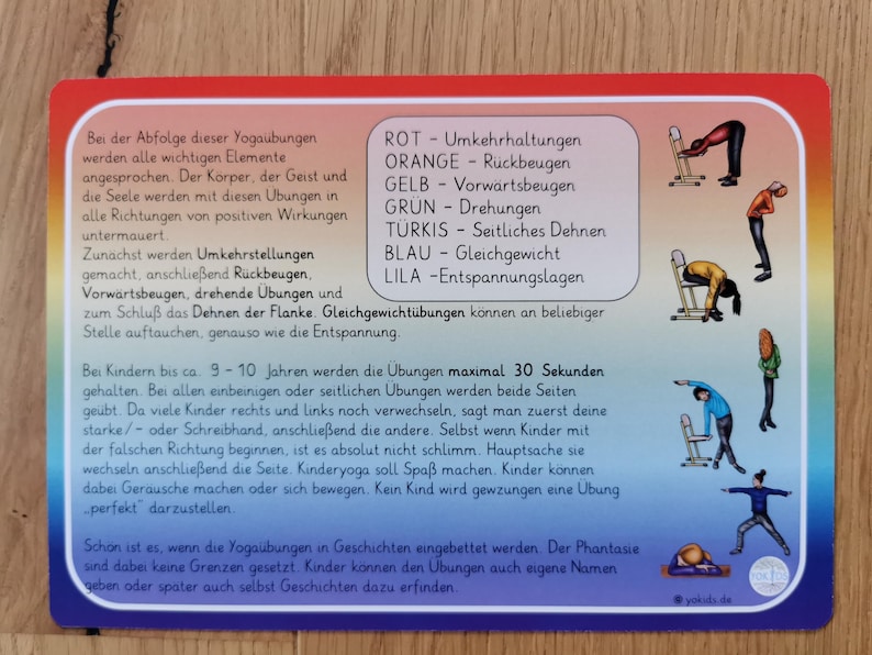 Yogastellungen in Kategorien farblich unterteilt