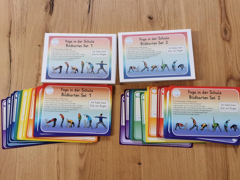 2 Sets mit Yogakarten für die Schule