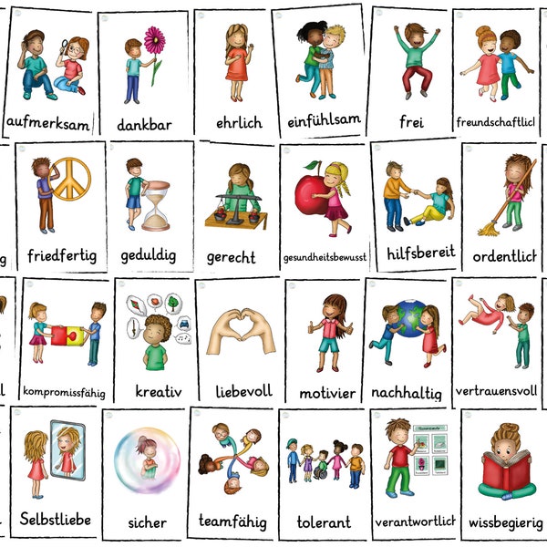 Grundwerte Kinder Schule Bildkarten Illustration Clipart Werte Lernklima Beziehung Klassenatmosphäre Bedürfnis Unterricht Klassenraum