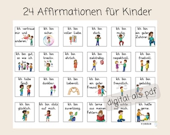 24 Affirmations for Children Encouragement Cards Affirmation Cards Strengthen Inner Positive I Sentences Cliparts Values