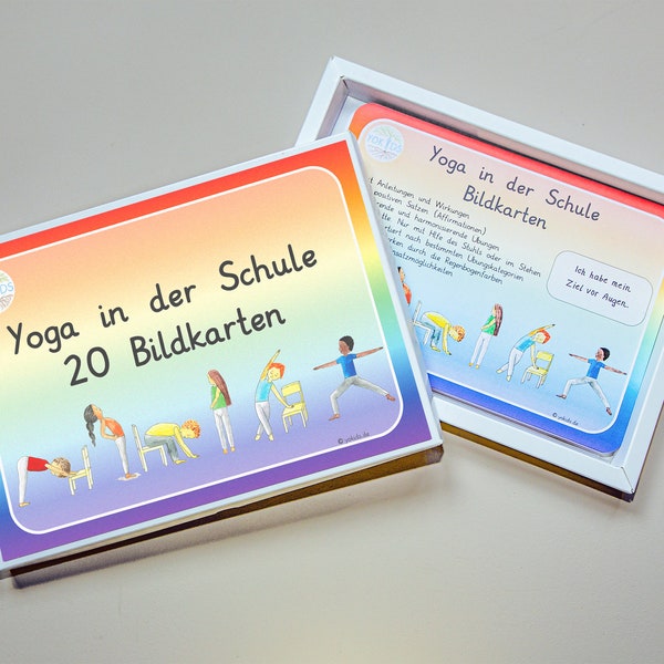 20 picture cards on DIN A5 Yoga at school children's yoga exercises postures position asanas chair yoga