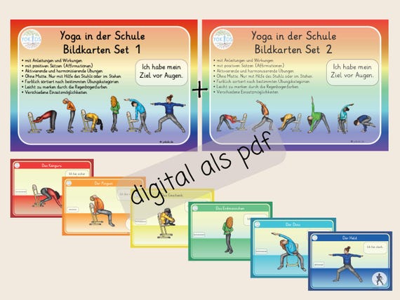 Yoga in der Schule Bildkarten digital 40 Übungen Stuhlyoga oder stehende Übungen Kinderyoga