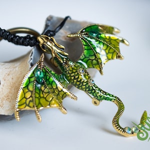 Charm Green Snake 2025 Dragon Keychain Handmade Birthday Gift Metal Gemstone Vintage Brooch Pendant Keyring Bag Accessories by Jungle Poets
